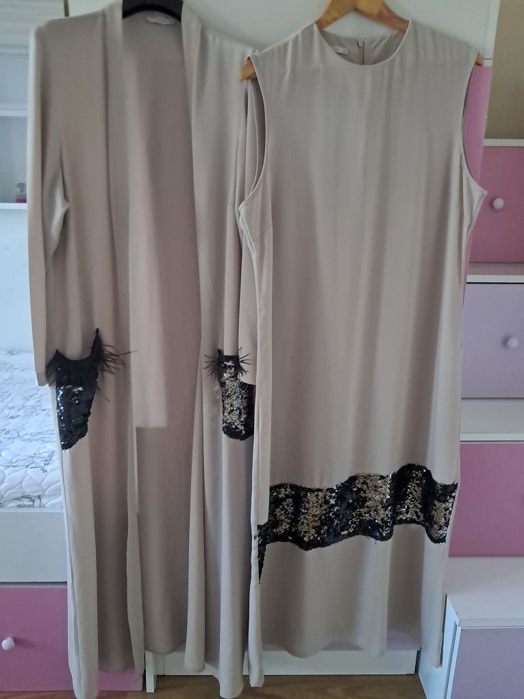 Bej Payetli Elbise ve Kimono — görsel 4/8