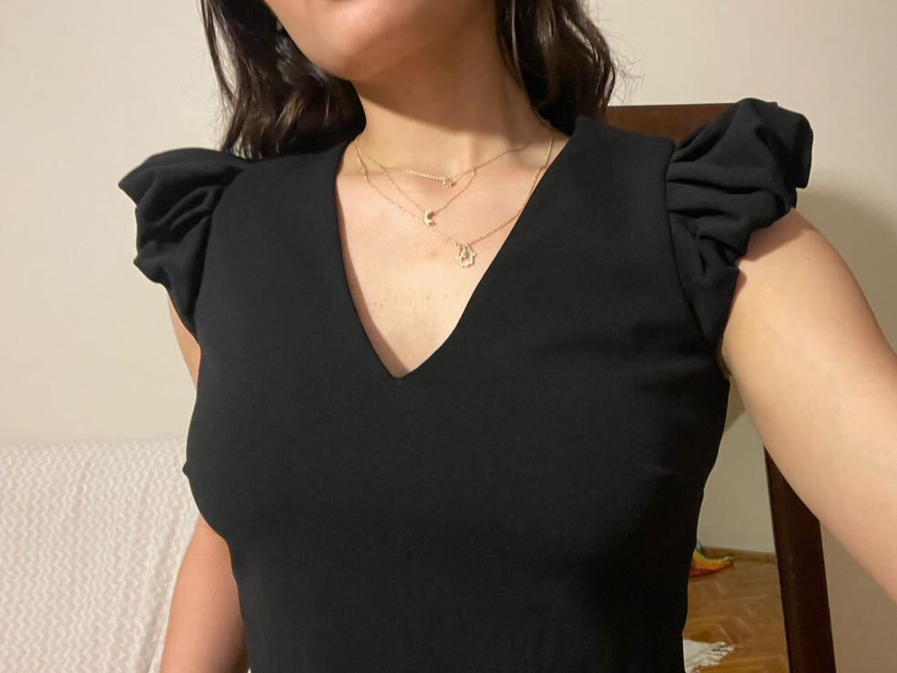 Calvin Klein Siyah V Yaka Kalem Elbise — görsel 3/5