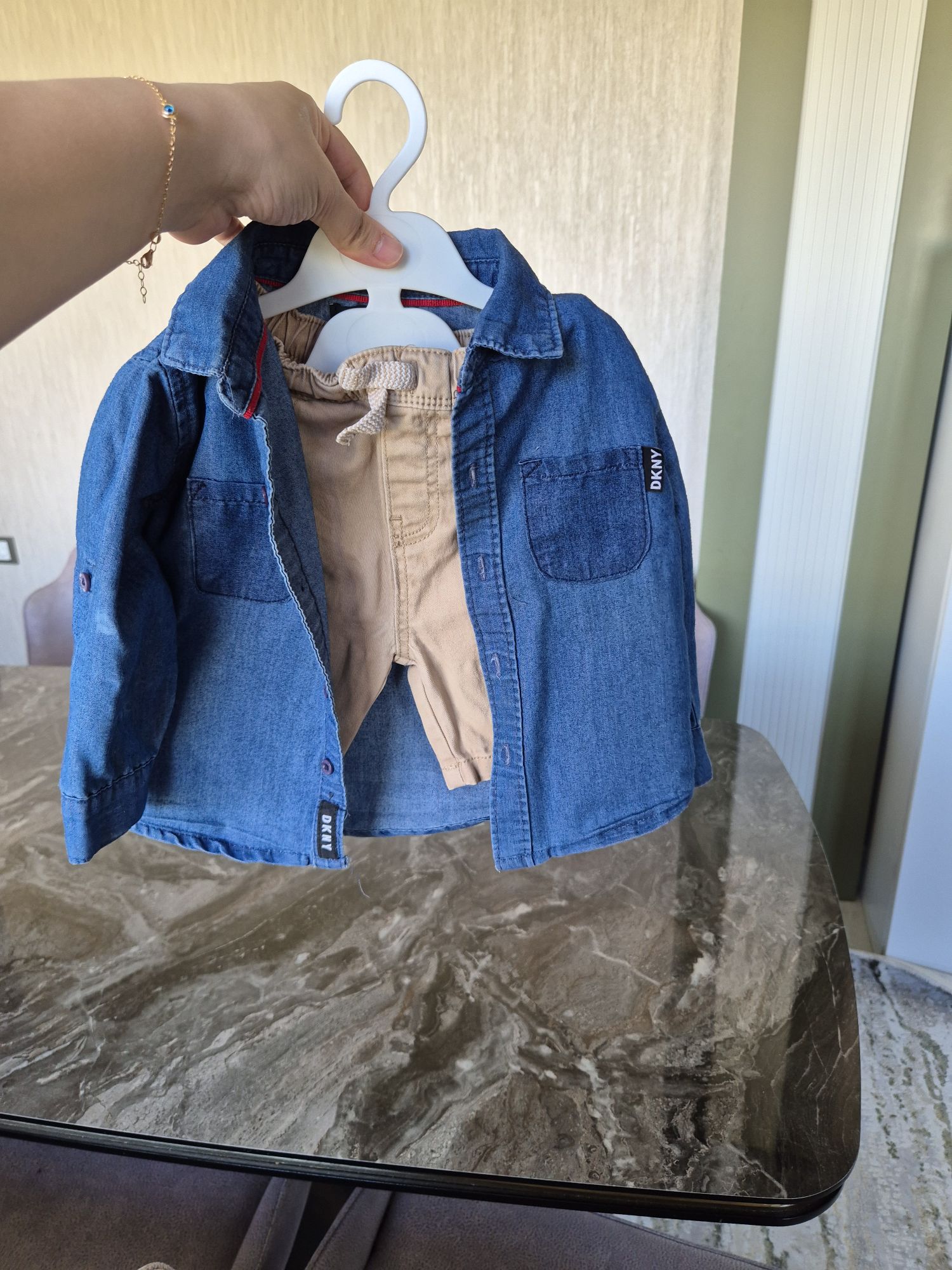 dkny denim gömlek şort takımı — görsel 2/5