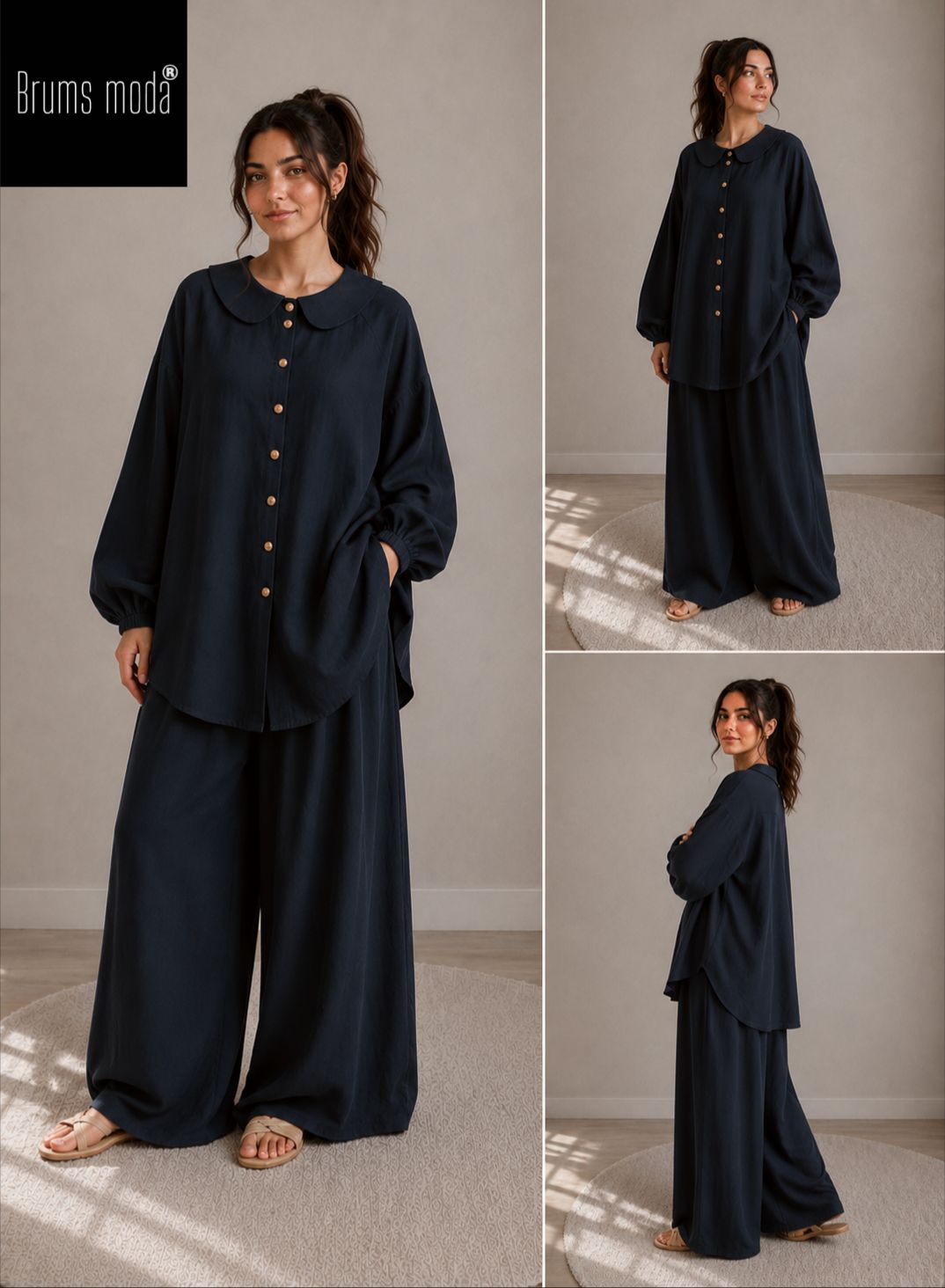 Indigo lacivert bebe yaka ikili takım — görsel 4/5