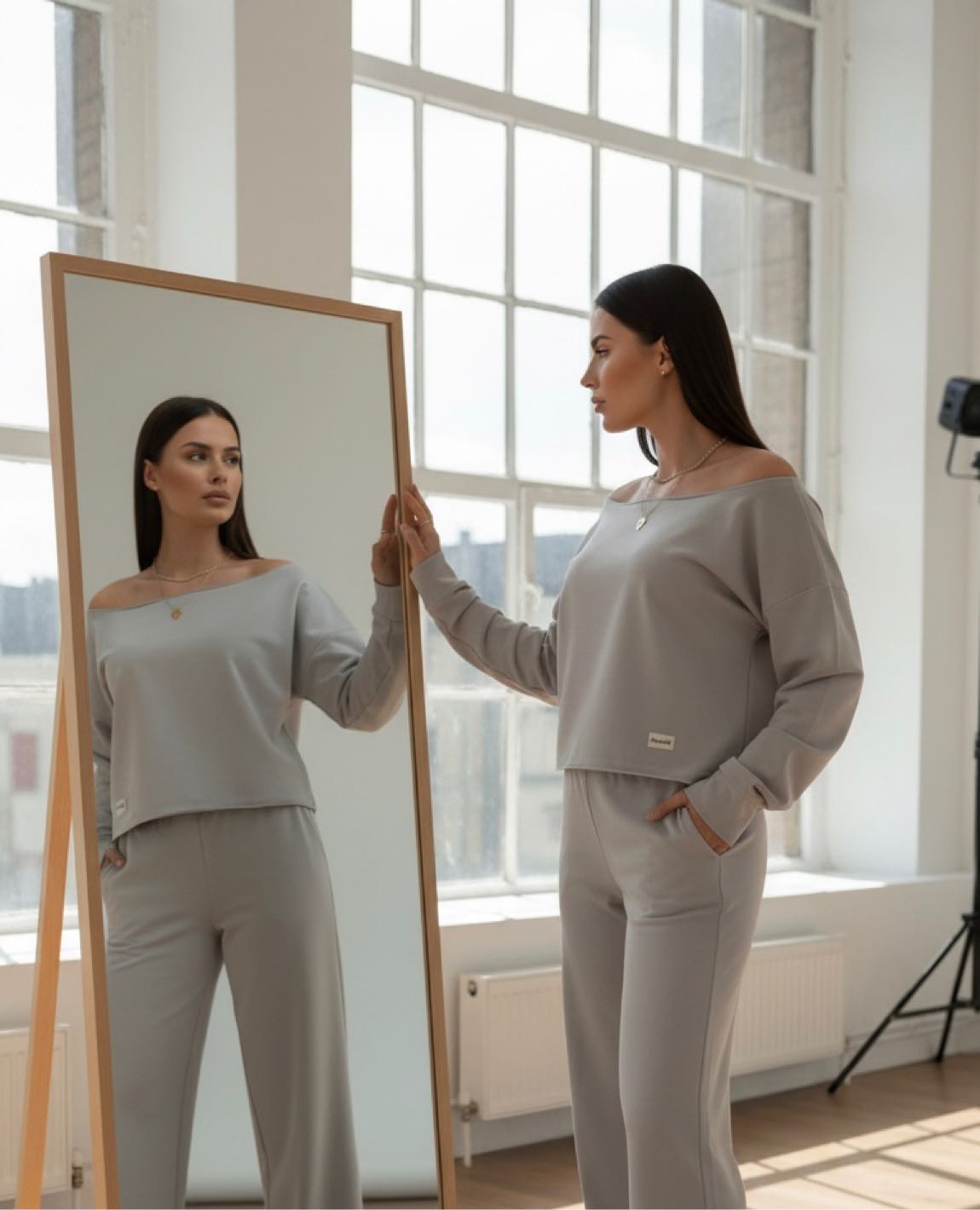 Gri Oversize Sweatshirt ve Bol Paça Pant — görsel 7/8