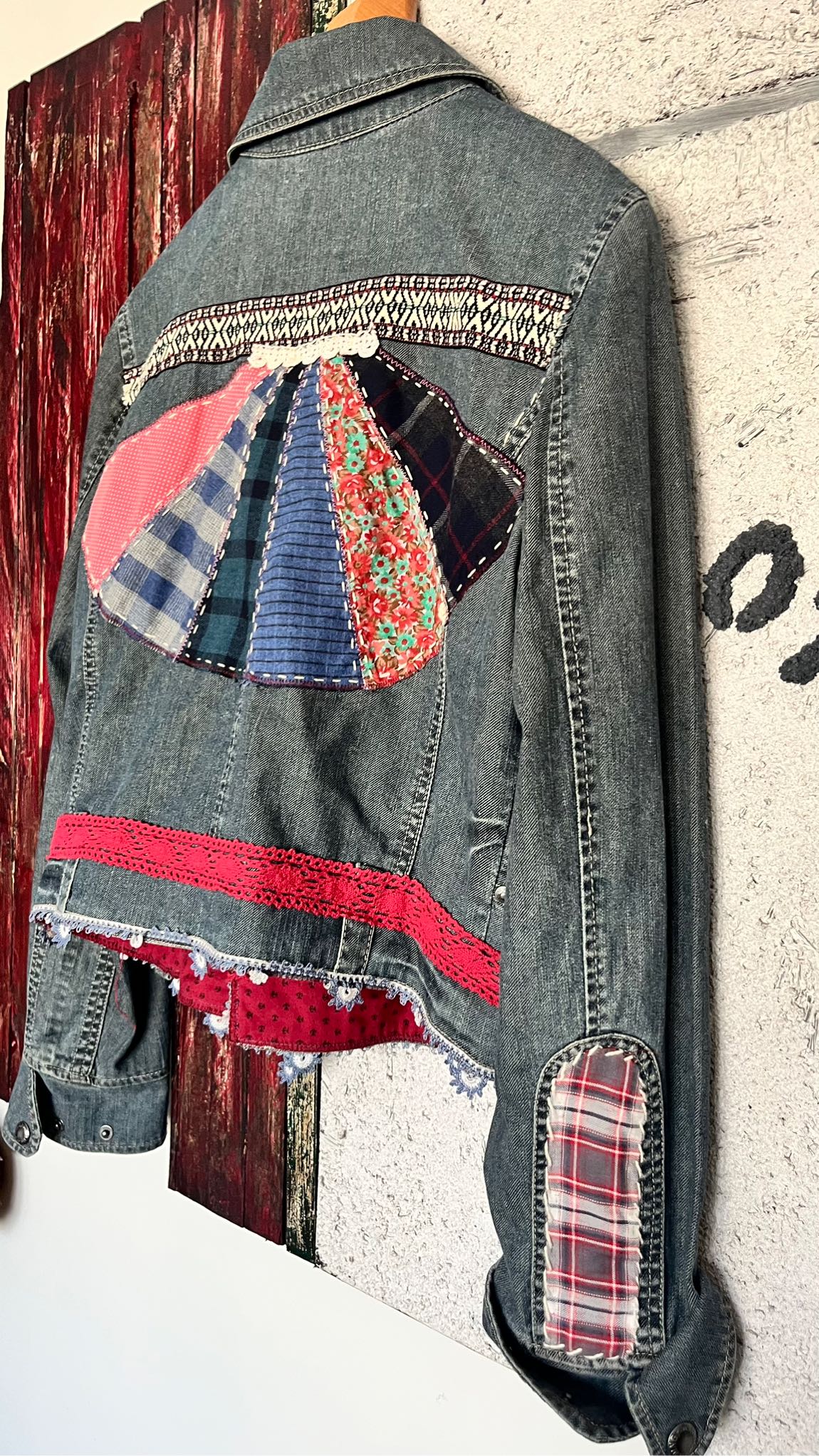 Tasarım kot ceket patchwork — görsel 6/8