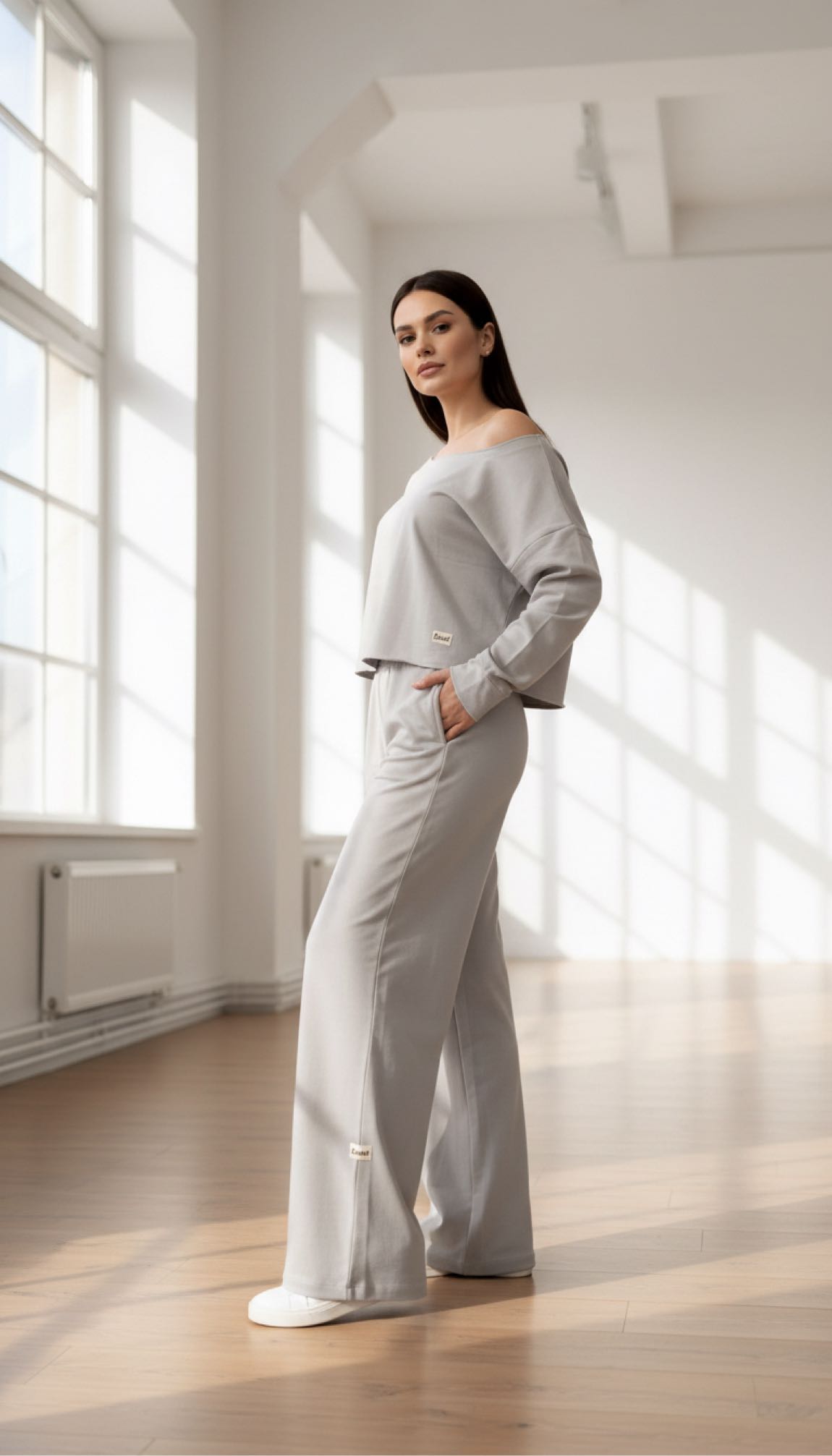 Gri Oversize Sweatshirt ve Bol Paça Pant — görsel 5/8