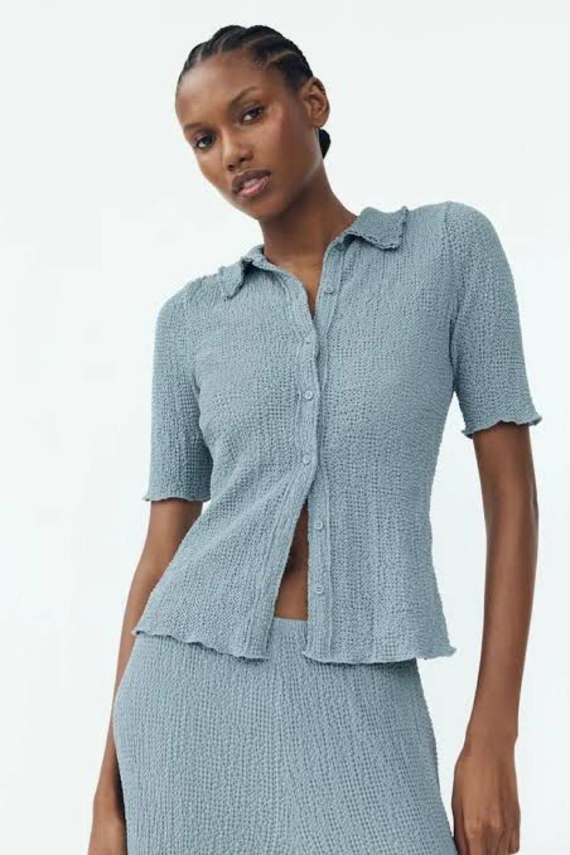 Zara İkili Takım Mavi Gofre Detaylı Pant — görsel 4/8