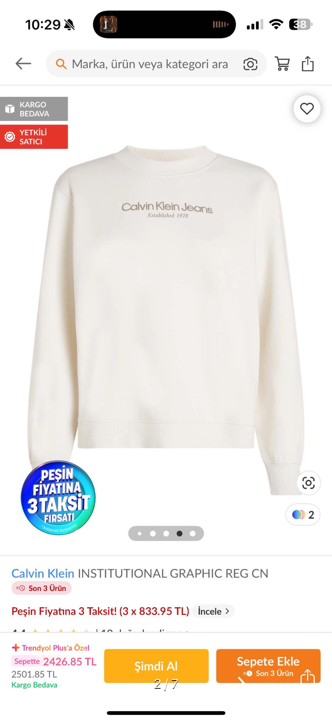 Calvin Klein Jeans Sweatshirt Krem — görsel 2/7