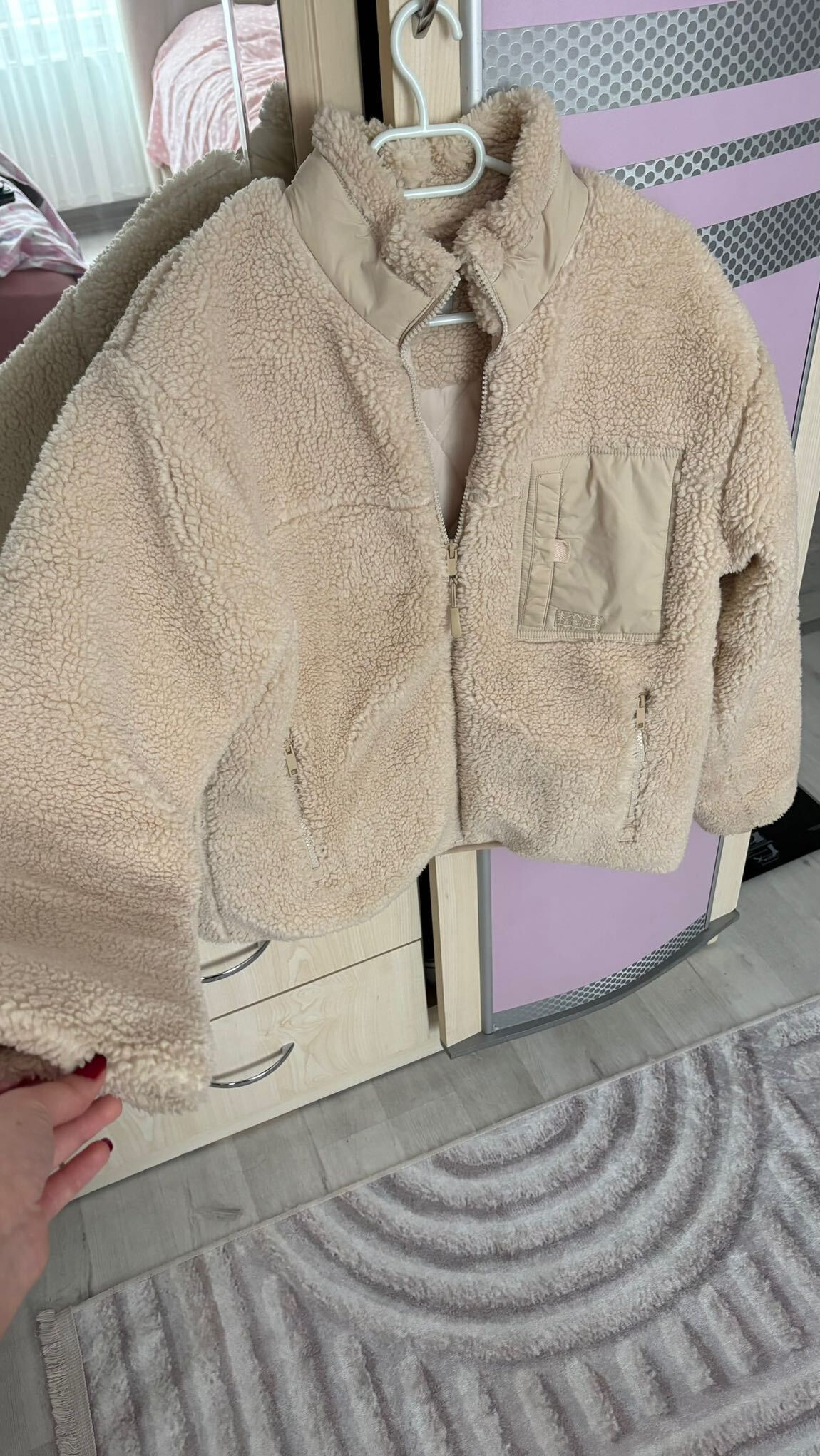 Pull&Bear M Beden Krem Teddy Crop Ceket — görsel 4/4