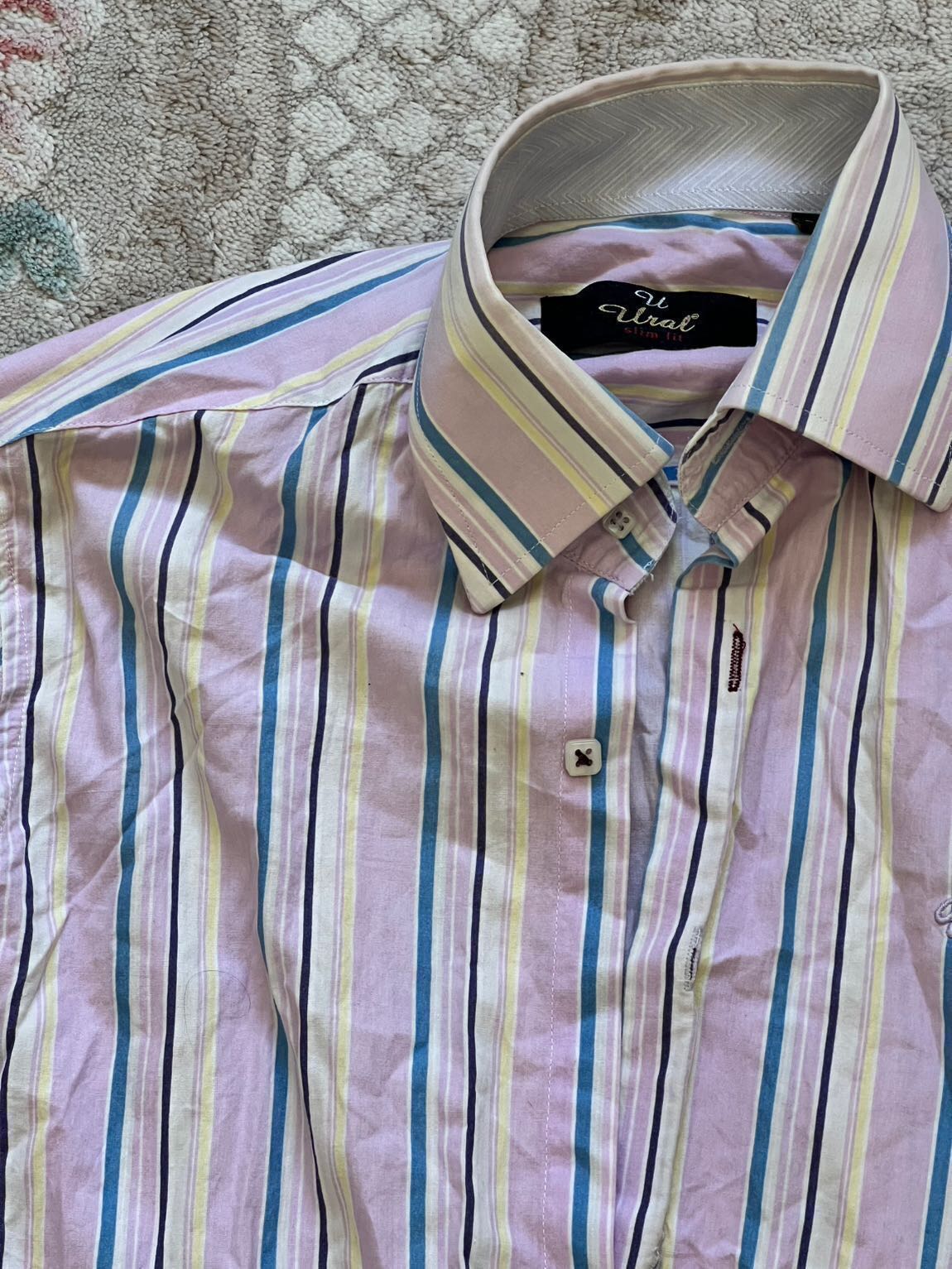 Vintage Çizgili Ekose Gömlek Pembe Mavi — görsel 2/3