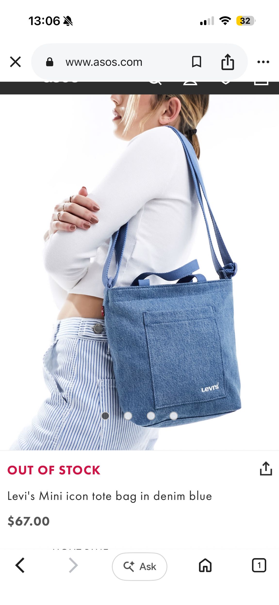 Levi's Mavi Kanvas Omuz Çantası — görsel 3/4