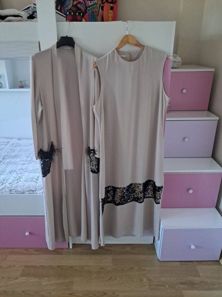 Bej Payetli Elbise ve Kimono — görsel 5/8