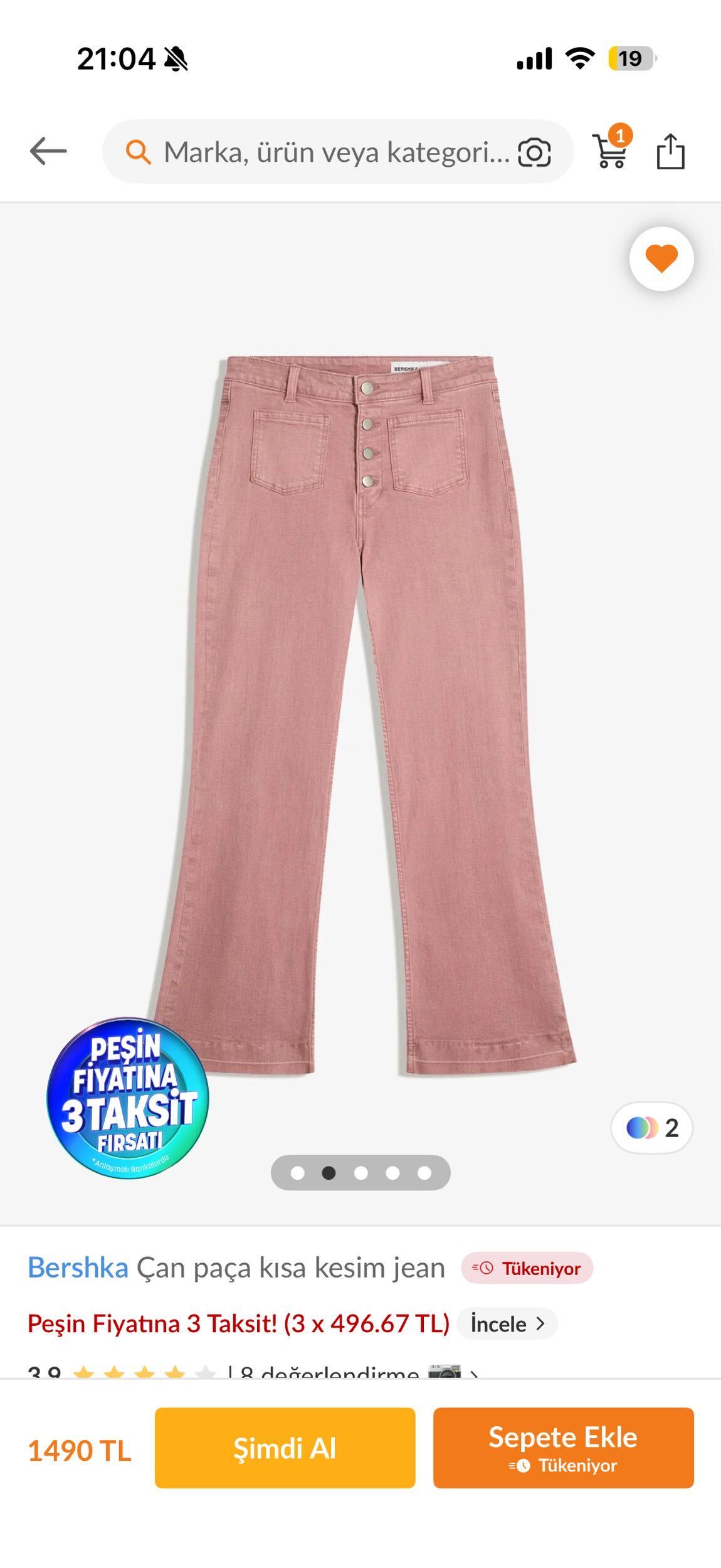 Bershka Çan Paça Kısa Kesim Jean Pembe — görsel 3/4