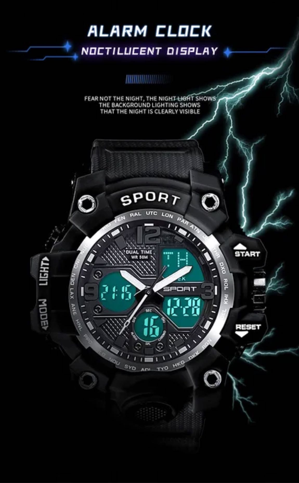 Çift ekran analog dijital sporyüzme saat — görsel 6/8
