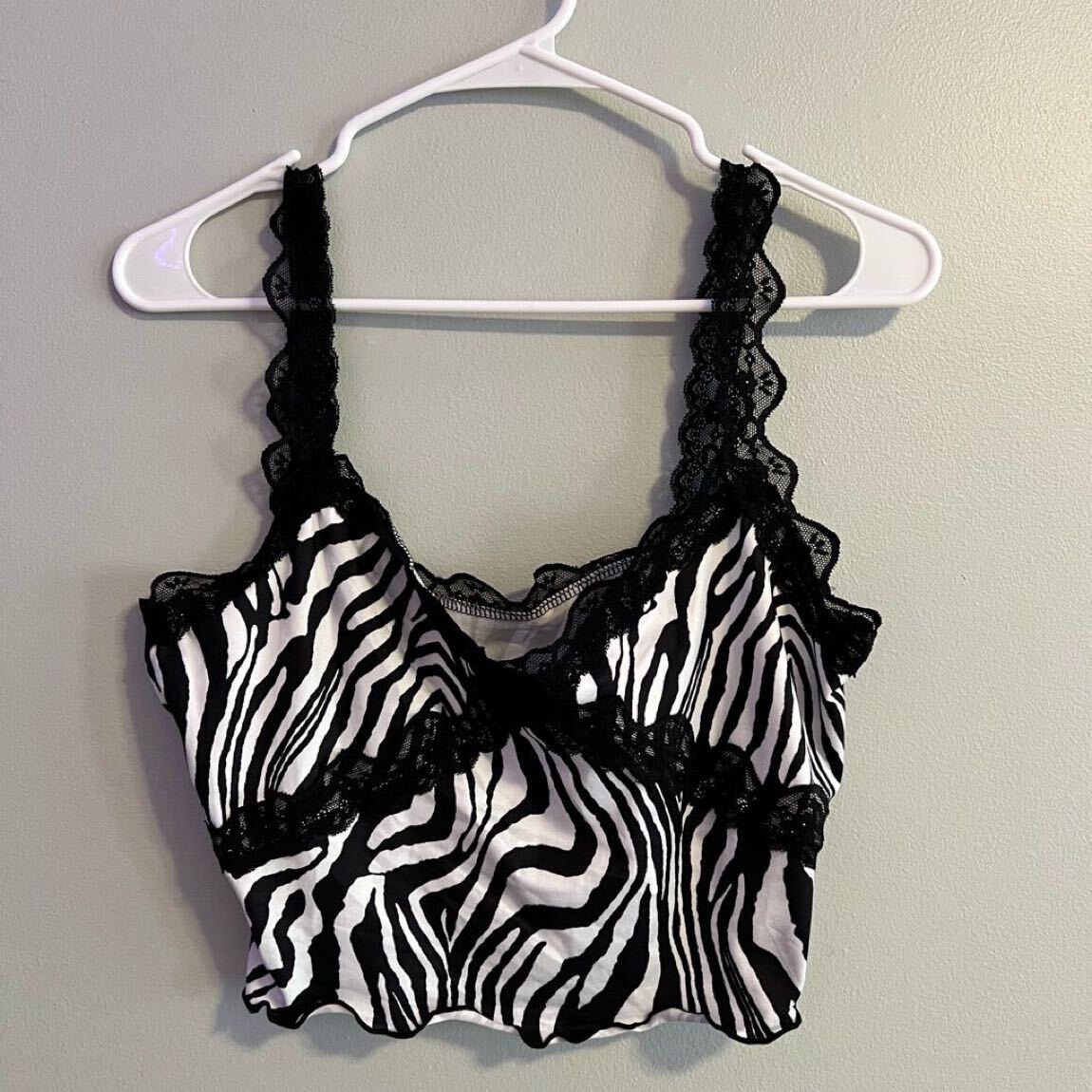 Shein Zebra Desenli Dantel Askılı Bluz — görsel 2/3