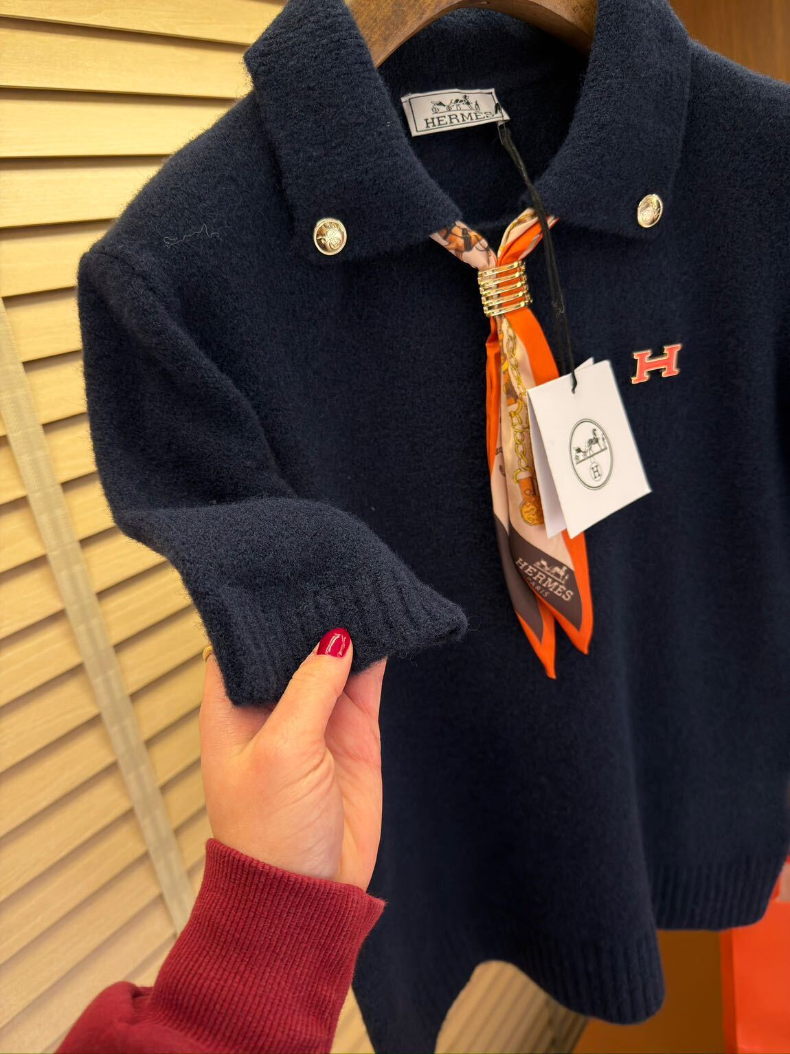 Hermes Polo Yaka Fularlı Lacivert Triko — görsel 5/6
