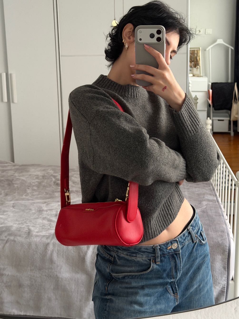 Nine west kirmizi kol cantasi — görsel 2/8