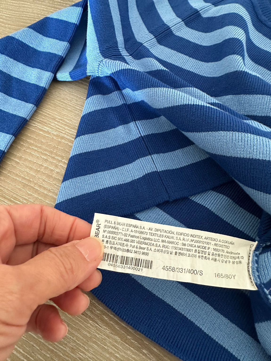 Pull & Bear Çizgili Mavi Crop Kazak — görsel 5/8