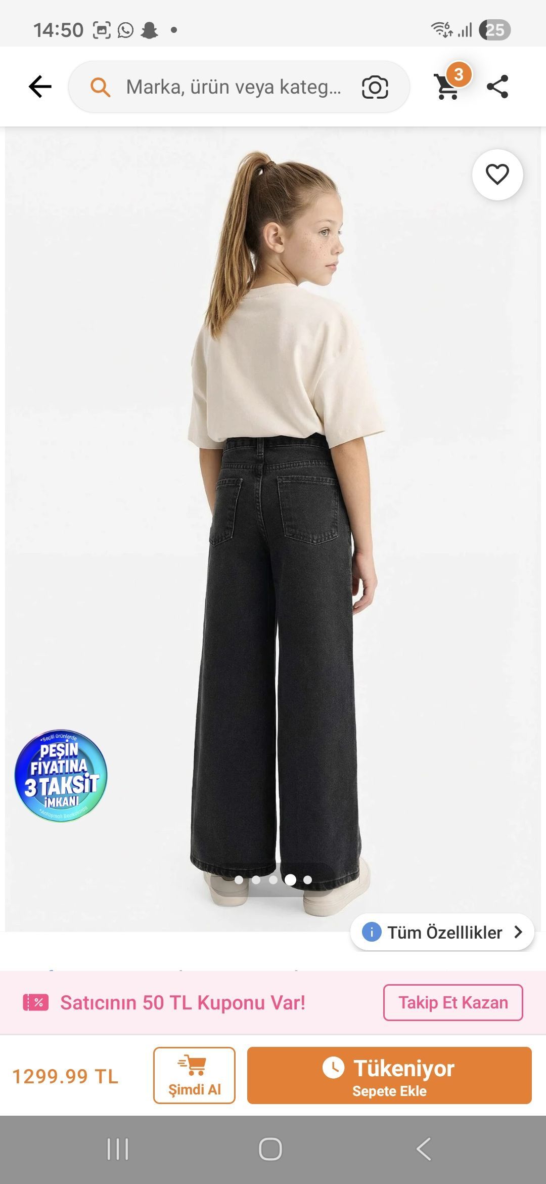 kız çocuk Siyah Taşlı Jean Pantolon — görsel 4/8