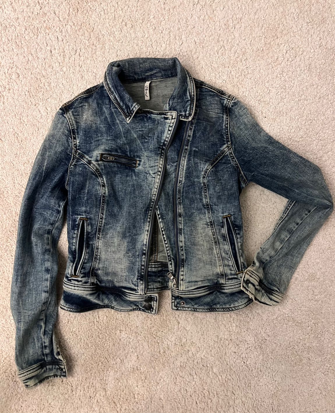Cross zipper Washed y2k Biker Denim — görsel 2/6
