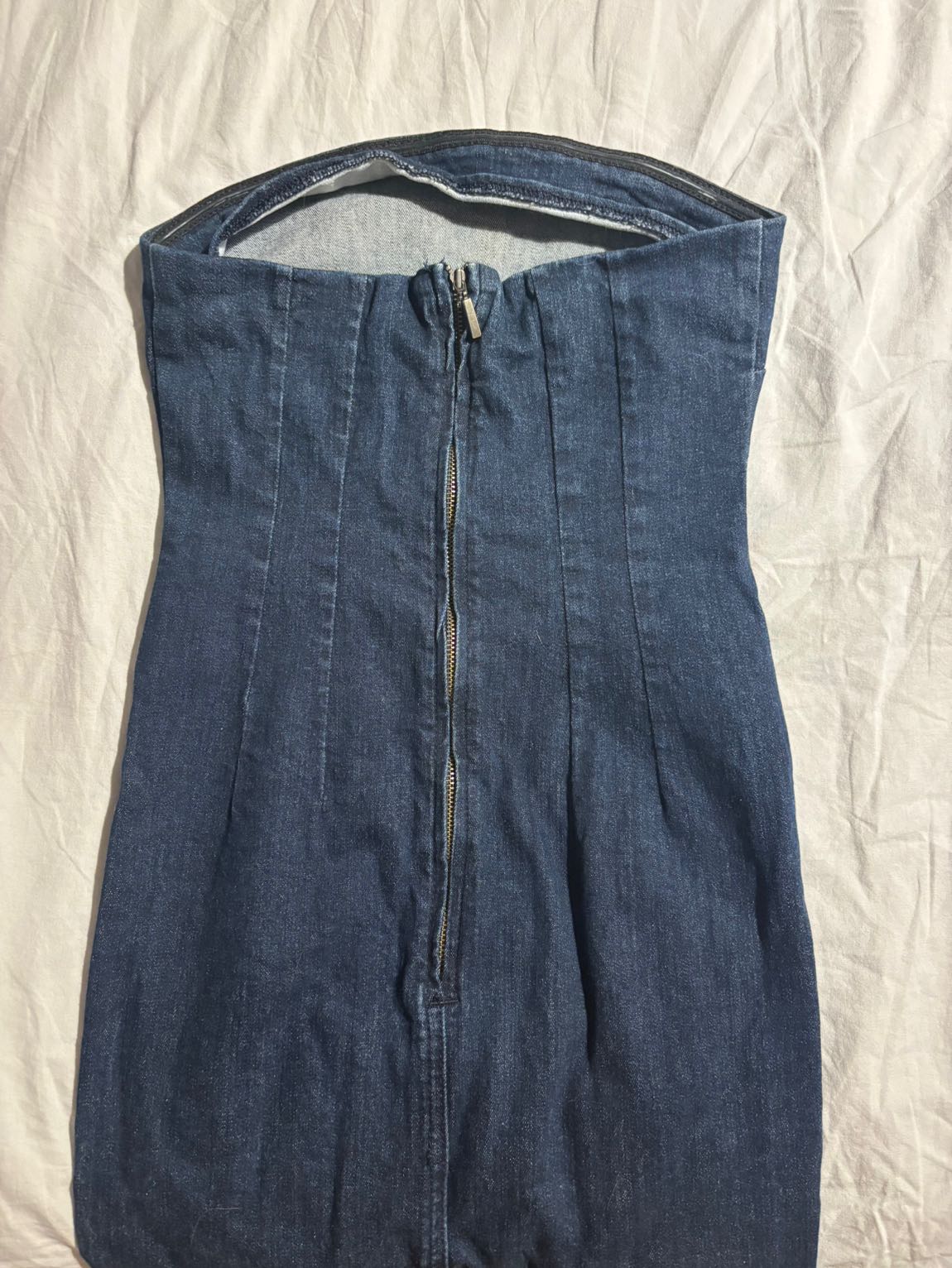 Zara straplez denim kalem elbise. — görsel 3/4