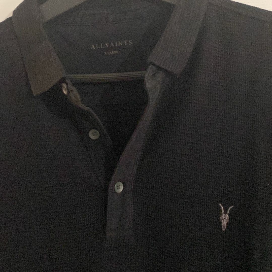 All Saints Siyah Polo Yaka T-Shirt — görsel 2/3
