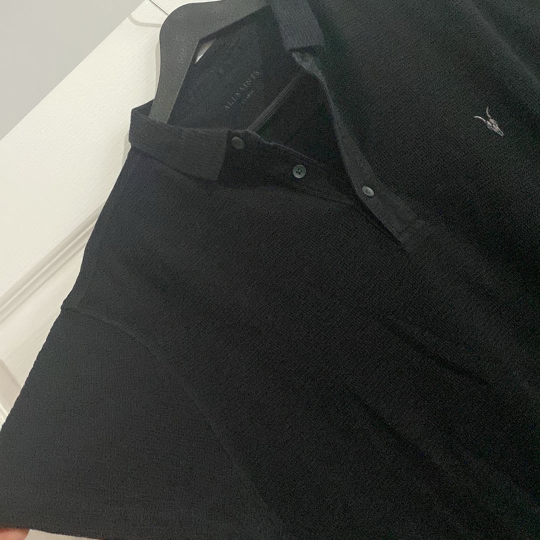 All Saints Siyah Polo Yaka T-Shirt — görsel 3/3
