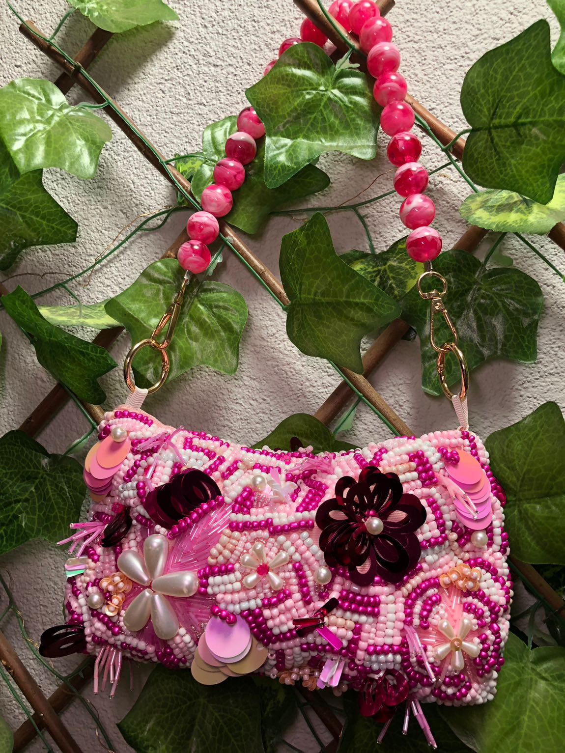 Boncuklu El Çantası Pembe — görsel 3/4