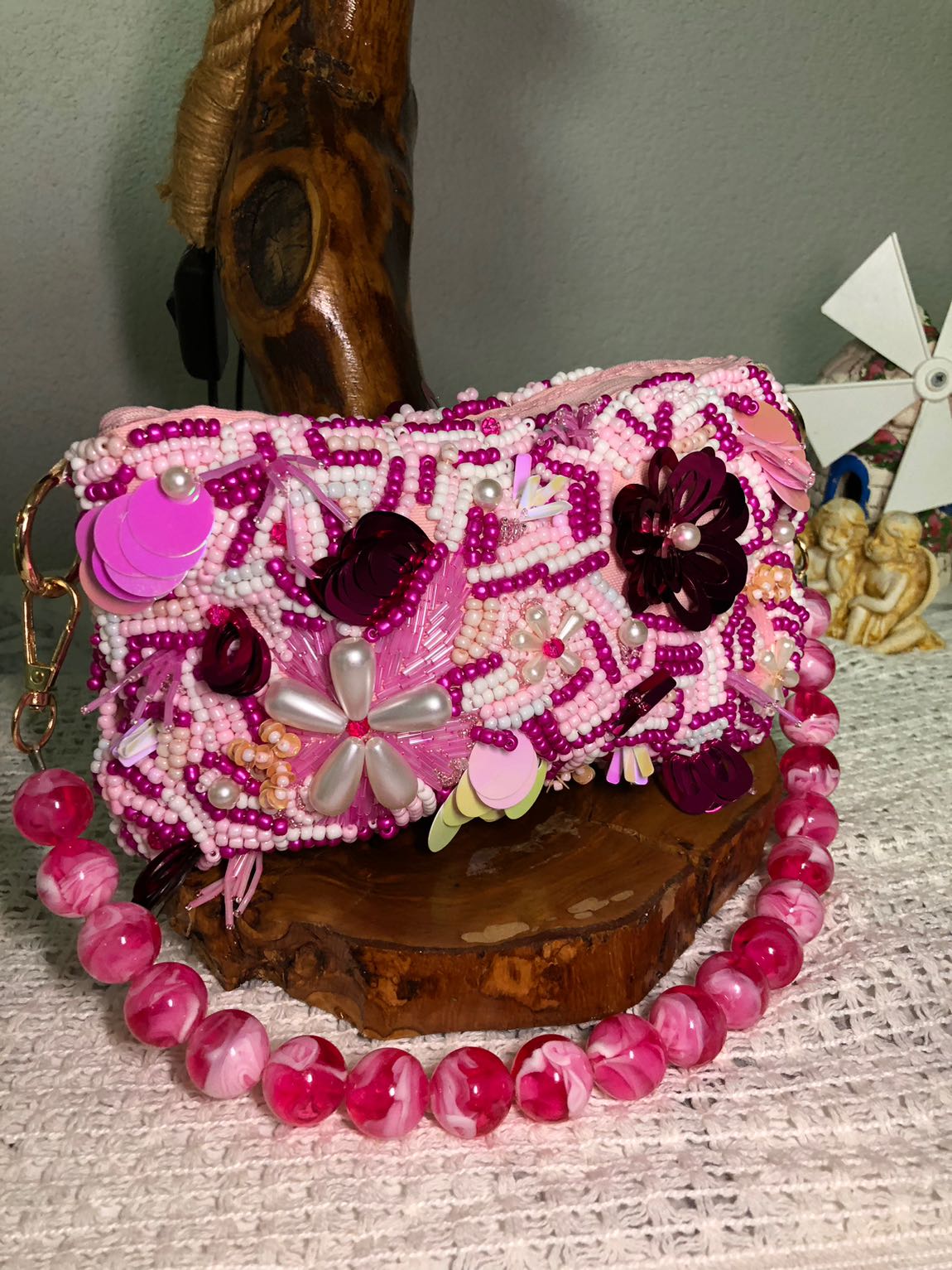 Boncuklu El Çantası Pembe — görsel 4/4