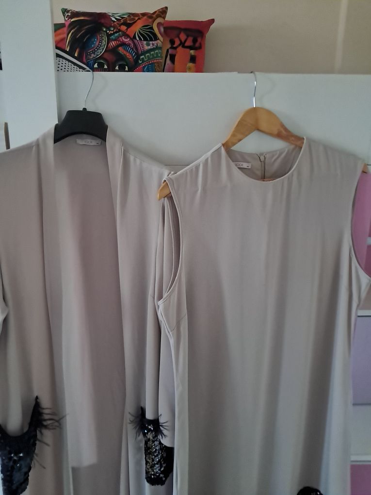 Bej Payetli Elbise ve Kimono — görsel 6/8