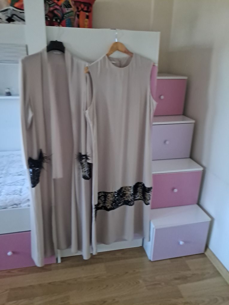 Bej Payetli Elbise ve Kimono — görsel 7/8
