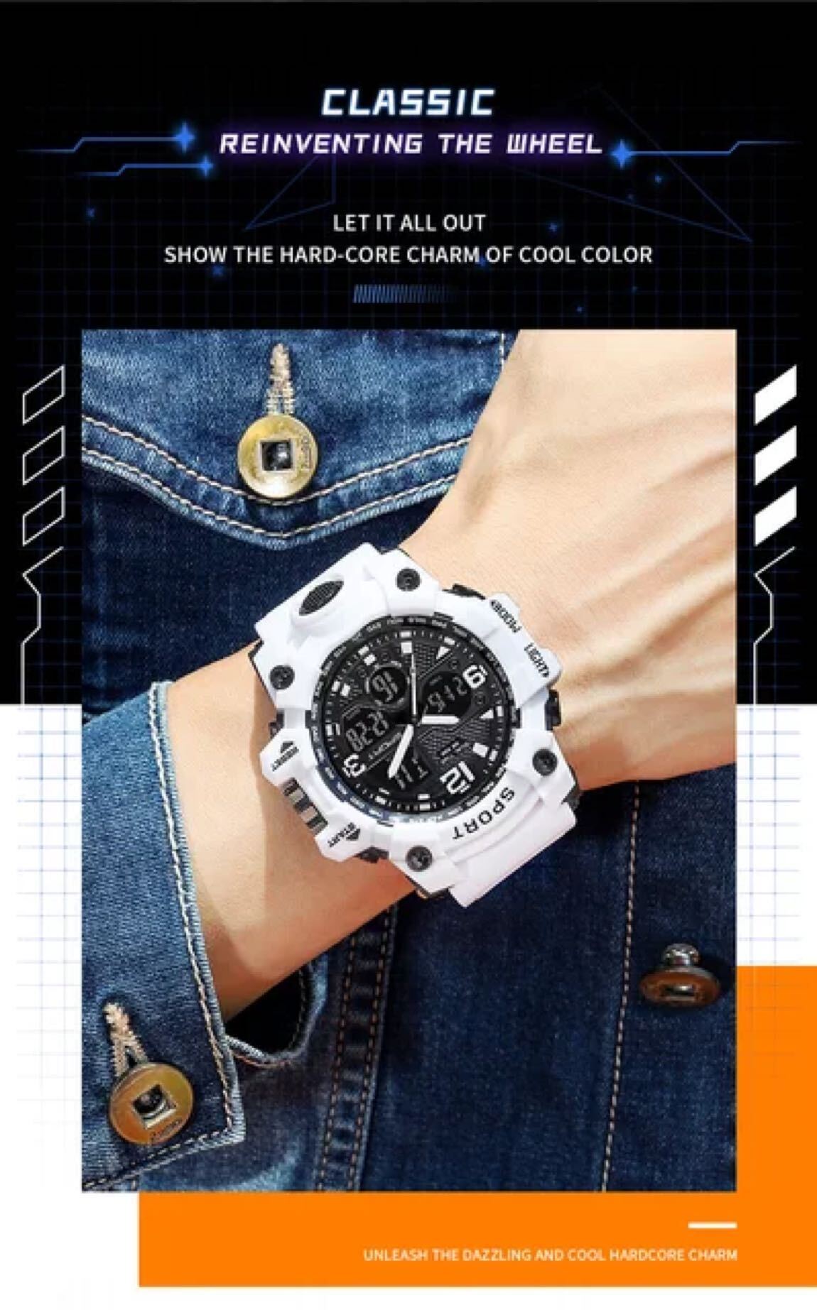Çift ekran analog dijital sporyüzme saat — görsel 5/8