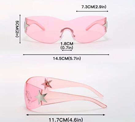 Pembe Yıldız Detaylı Gözlük y2k rave