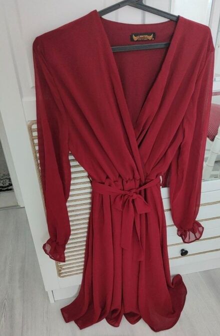 Bordo Şifon Elbise