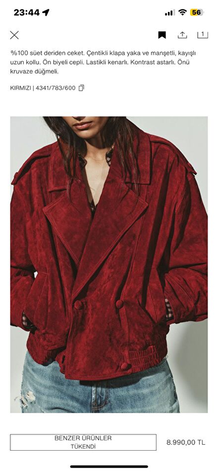 Zara Kırmızı Süet Ceket