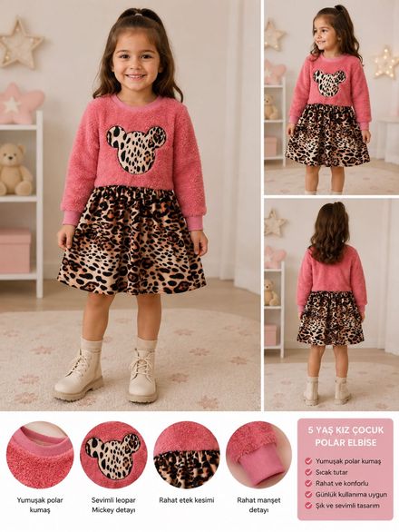 Kislik polar leopar elbise cocuk #elbise