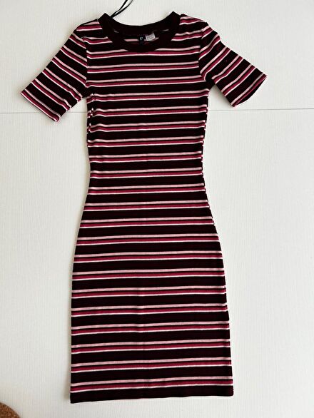 H&M Çizgili Fitilli Midi Elbise