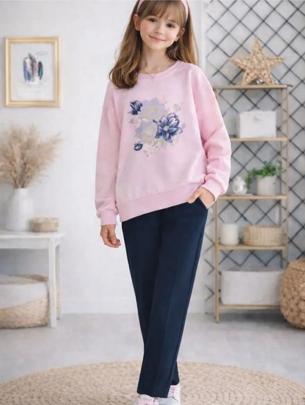 Çiçekli Sweatshirt Alt Eşofman Seti