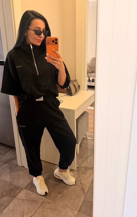 Siyah Yarım Fermuarlı Sweatshirt ve Eşof