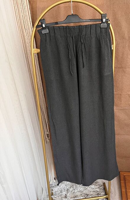 Koyu Gri füme bol paça Pantolon