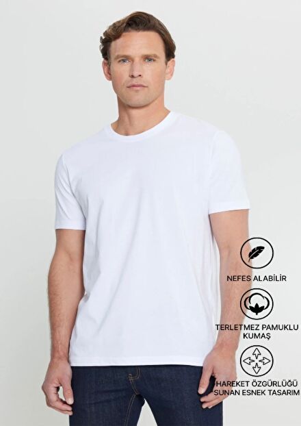 Bisiklet Yaka Beyaz T-Shirt