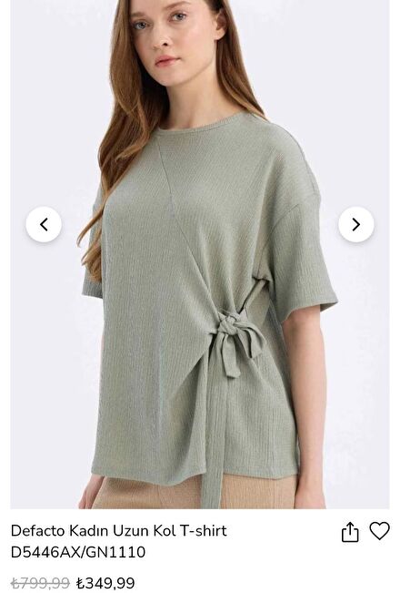 Adaçayı Yeşili Bağlamalı Rahat T-Shirt