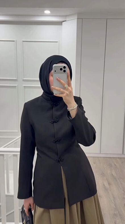 Siyah Blazer Ceket mandarin