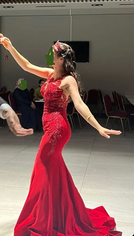 AlfaBeta Kırmızı Kına Abiye Elbise