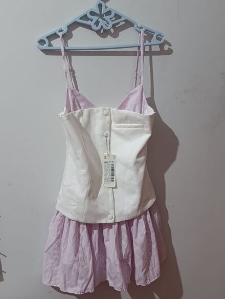Beyaz Pembe mini elbise