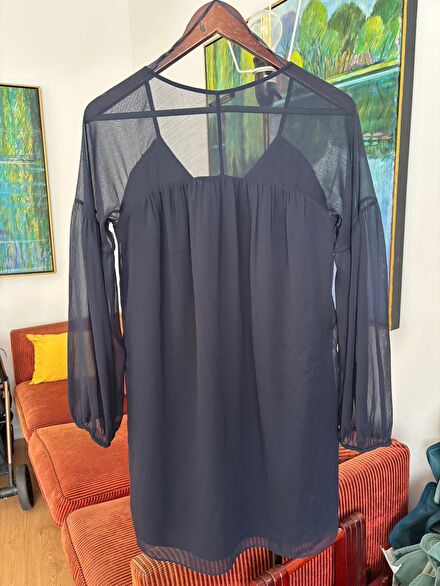 Massimo Dutti Lacivert Şifon Elbise
