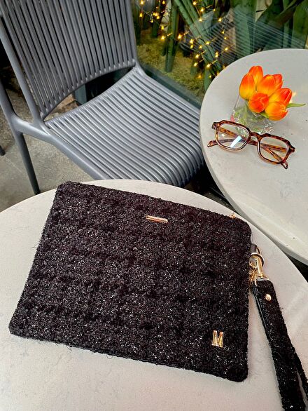 Siyah el Çanta clutch ipad cantasi