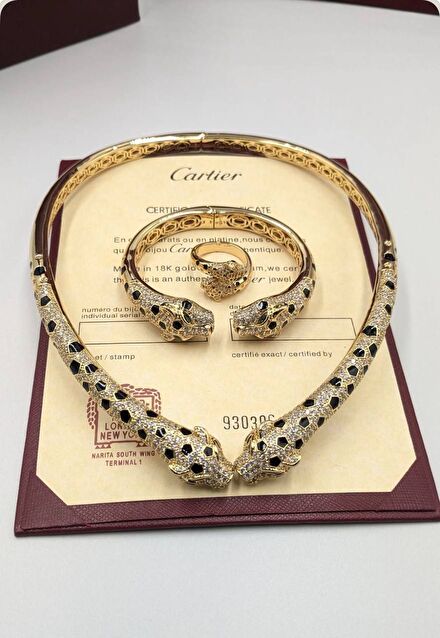 Cartier Panter Kolye Bileklik Yüzük Seti