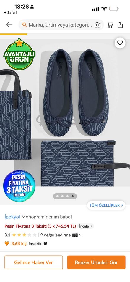 İpekyol Monogram Desenli Babet