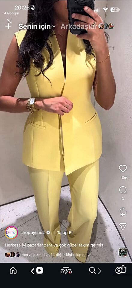 Zara Sarı Blazer Yelek