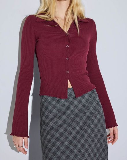 Bordo Polo Yaka Fitilli Kaşkorse Hırka