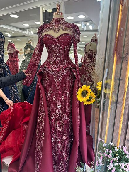 Bordo Abiye Elbise