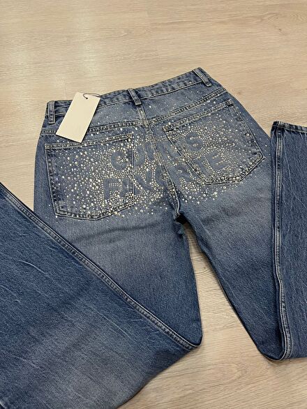 Zara taşlı ışıltılı jean wide leg